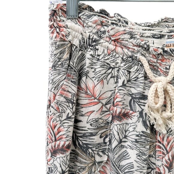 Cali 1850 Linen Blend Straight Leg Tropical Print Pants Drawstring Waist Women S - Picture 5 of 15